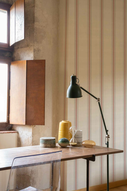 Stripe 2 wallpaper by Coordonné in Gamba, shown in a styled room