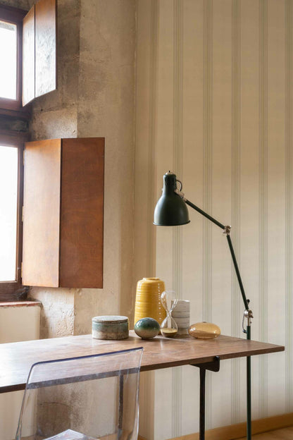 Stripe 2 wallpaper by Coordonné in Matcha, shown in a styled room