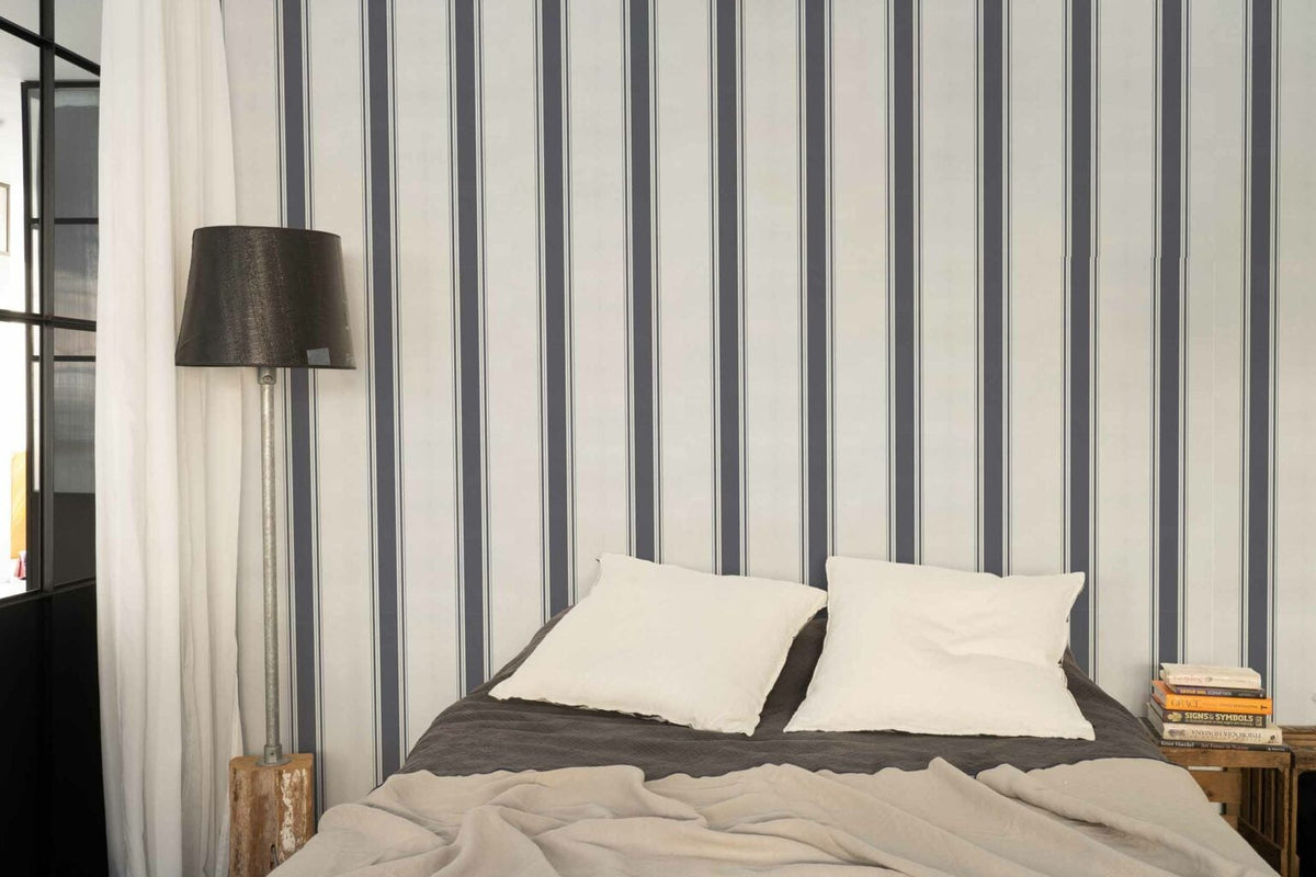 Stripe 5 wallpaper by Coordonné in Galaxia, shown in a styled room