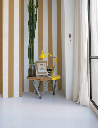 Stripe 8 wallpaper by Coordonné in Curry, shown in a styled room