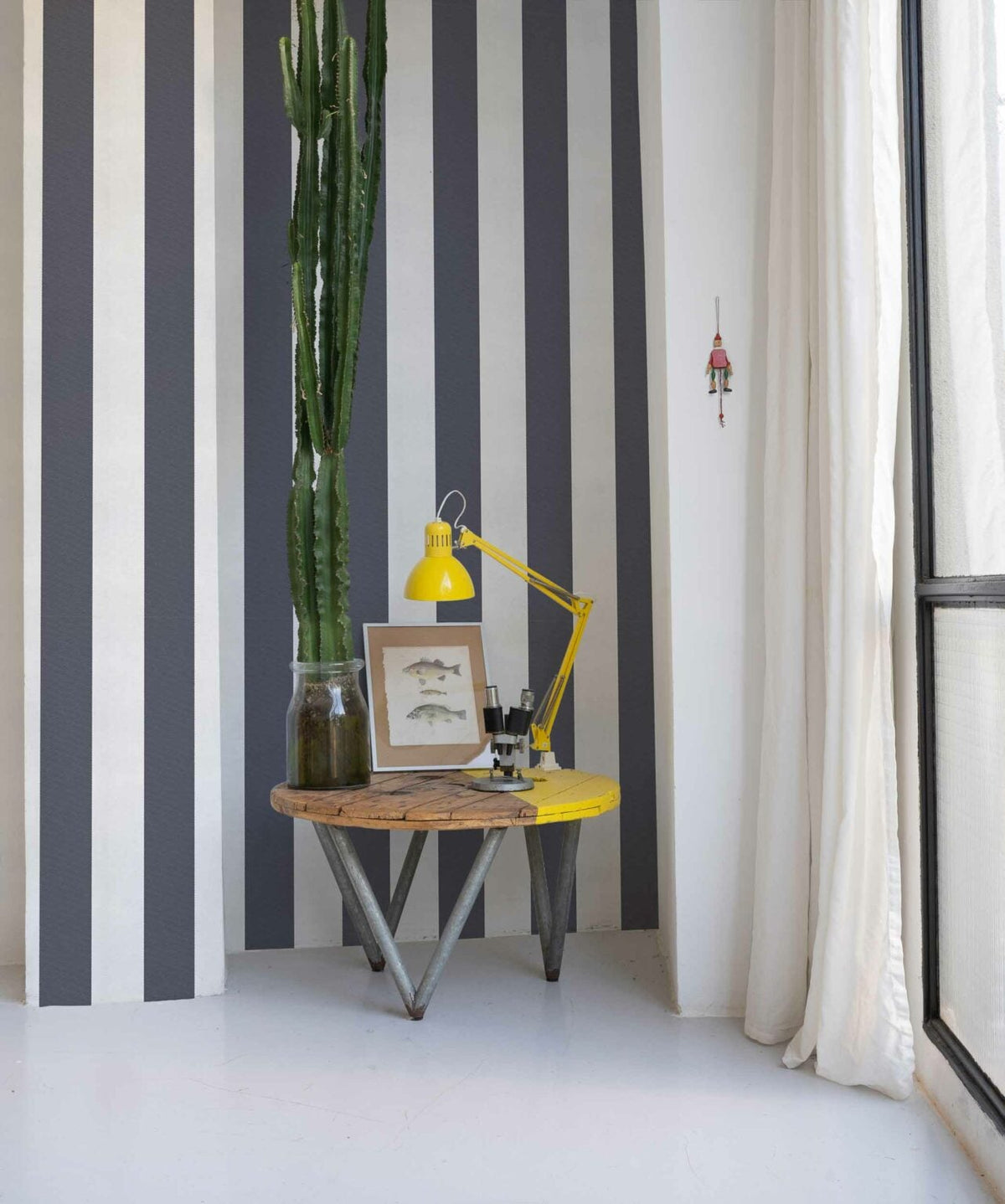 Stripe 8 wallpaper by Coordonné in Galaxia, shown in a styled room