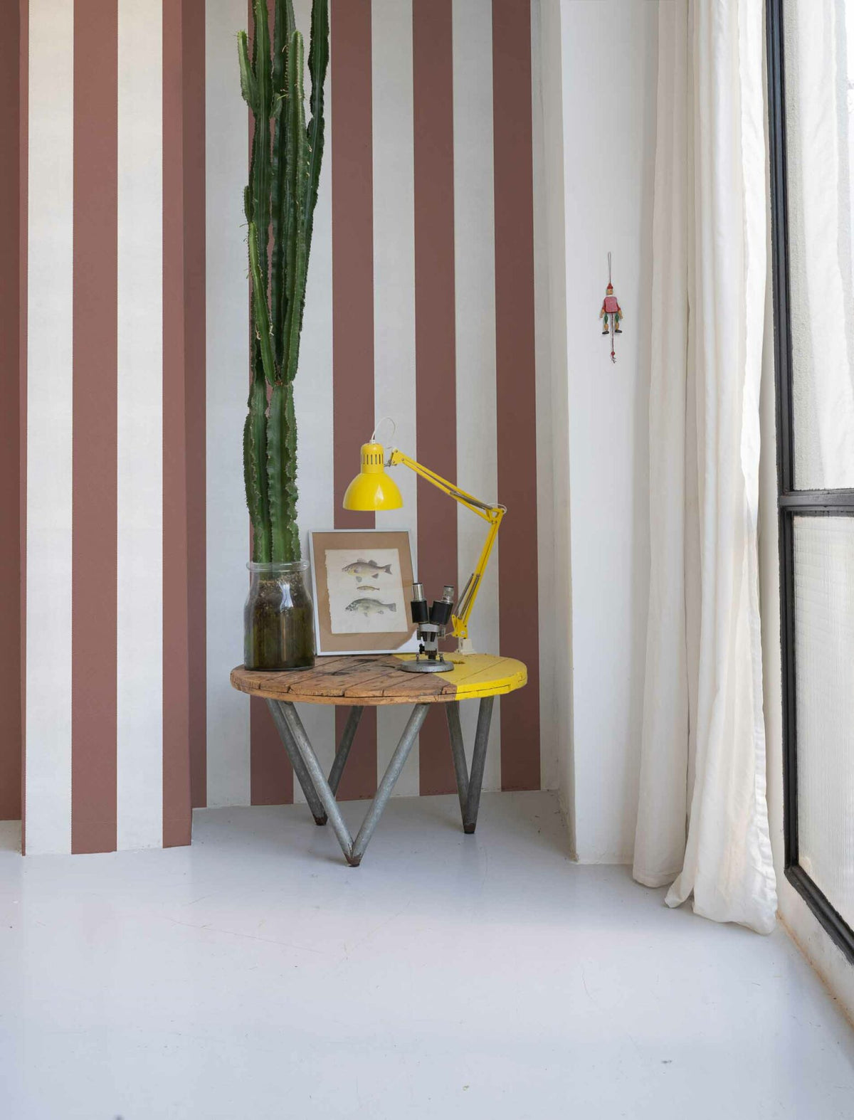 Stripe 8 wallpaper by Coordonné in Gamba, shown in a styled room