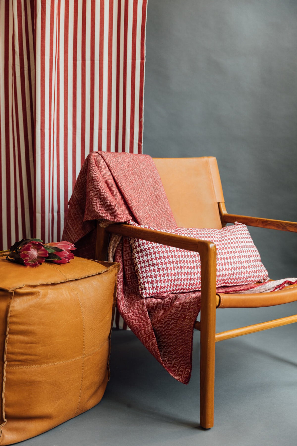Stripes fabric by Coordonné in Red, shown in a styled room