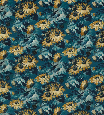 Sunforest Velvet Fabric by Clarke & Clarke Denim/Ochre