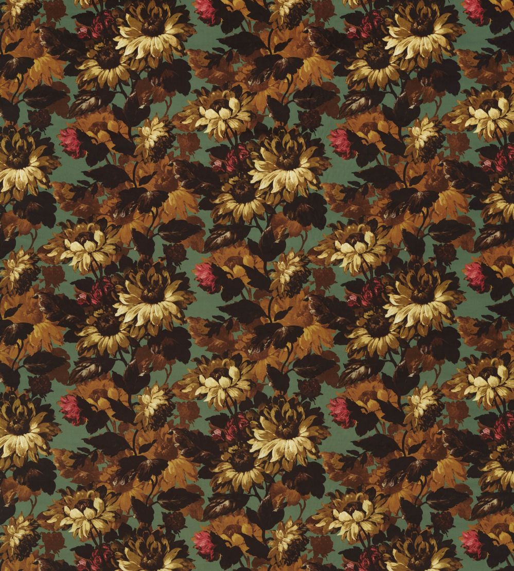 Sunforest Velvet Fabric by Clarke & Clarke Sage/Russet