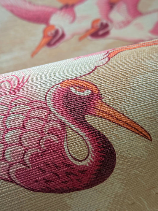 Sunset Dreams Grasscloth Wallpaper by Divine Savages in Orange Spritz, pattern swatch