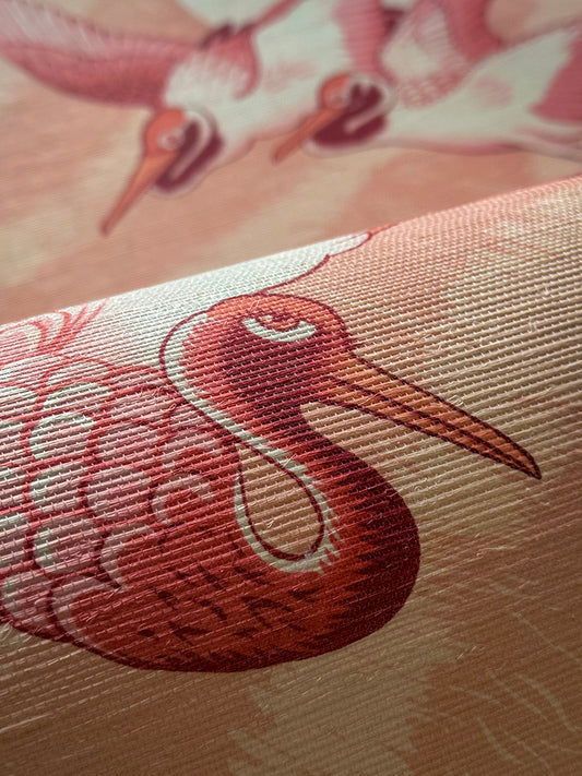 Sunset Dreams Grasscloth Wallpaper by Divine Savages in Peach Paloma, pattern swatch