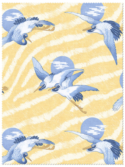 Sunset Dreams Linen Fabric by Divine Savages in Limoncello, pattern swatch