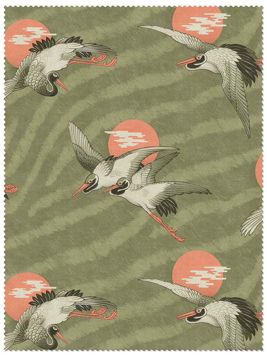Sunset Dreams Velvet Fabric by Divine Savages in Martini Olive, pattern swatch