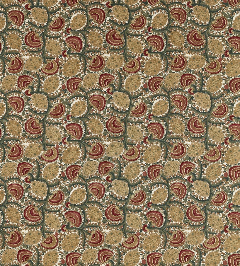 Suzani Archive Embroidery Fabric by Zoffany Russet/Sage Green