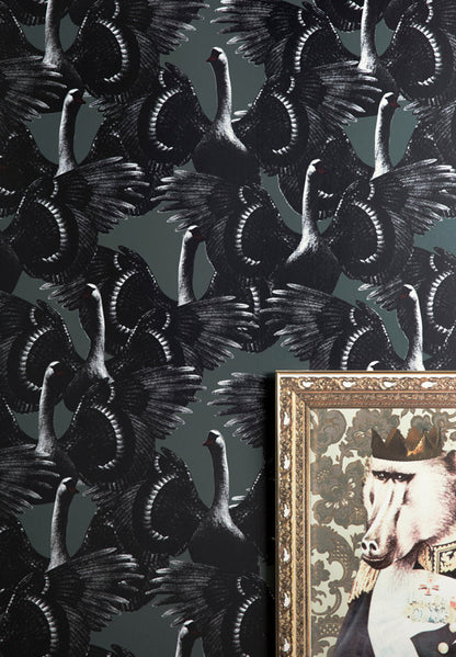 Swan Lake Wallpaper by Studio Lisa Bengtsson in Green
