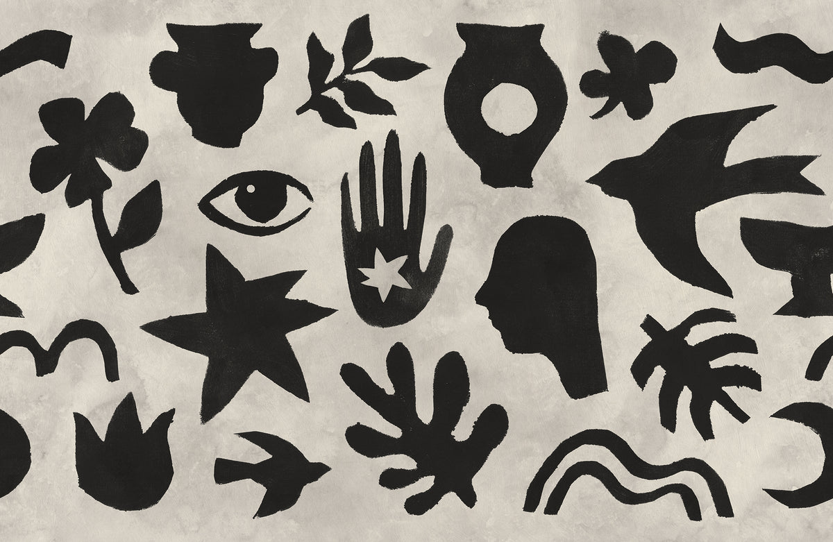 Symbolic Black & Beige mural by Rebel Walls