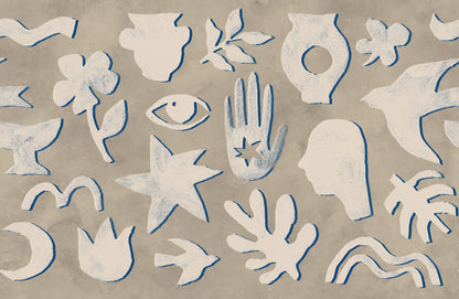 Symbolic Blue & Beige mural by Rebel Walls