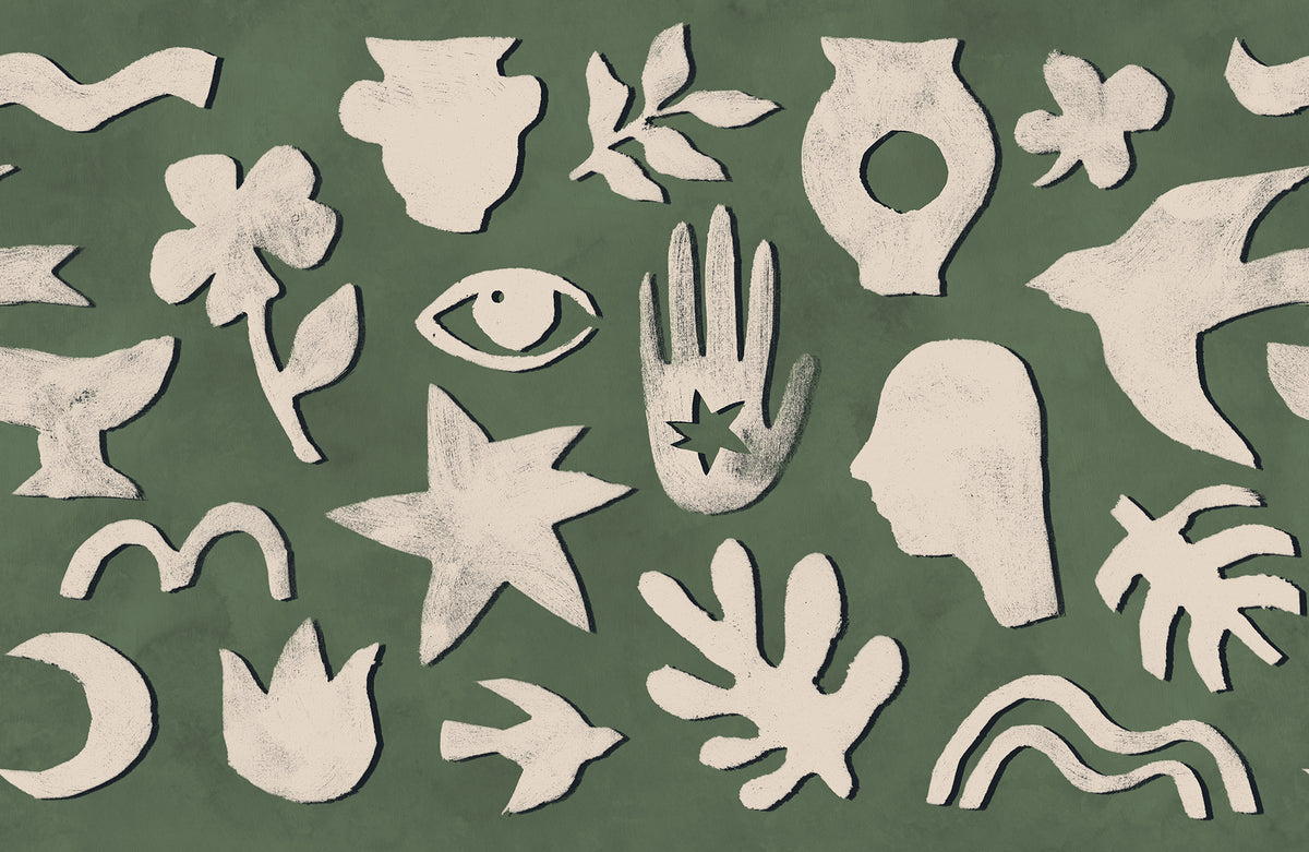 Symbolic Green & Beige mural by Rebel Walls