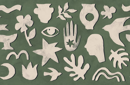 Symbolic Green & Beige mural by Rebel Walls