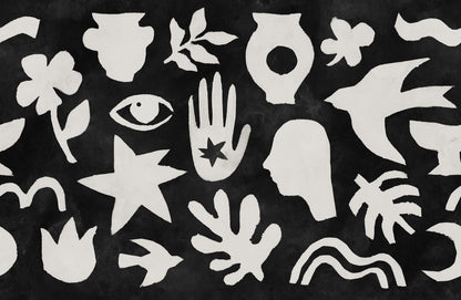 Symbolic Black & White mural by Rebel Walls