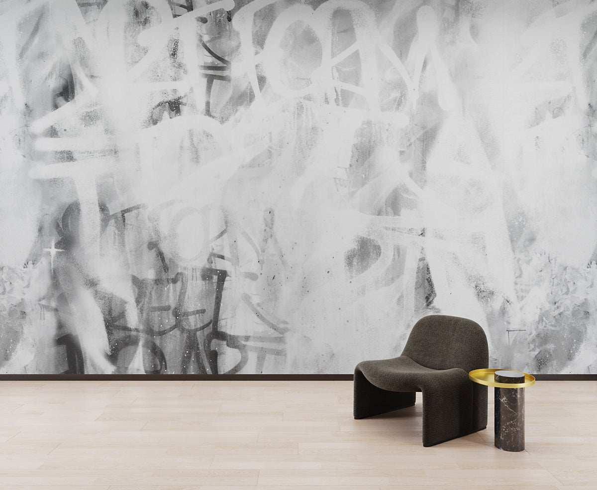 Tag Mural by Phillip Jeffries in Ink, shown installed in a room setting