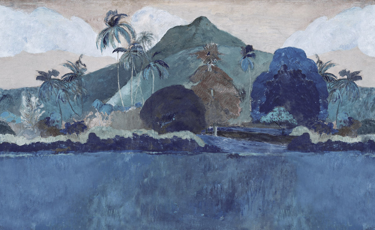 Tahitian Landscape Blue mural by Rebel Walls