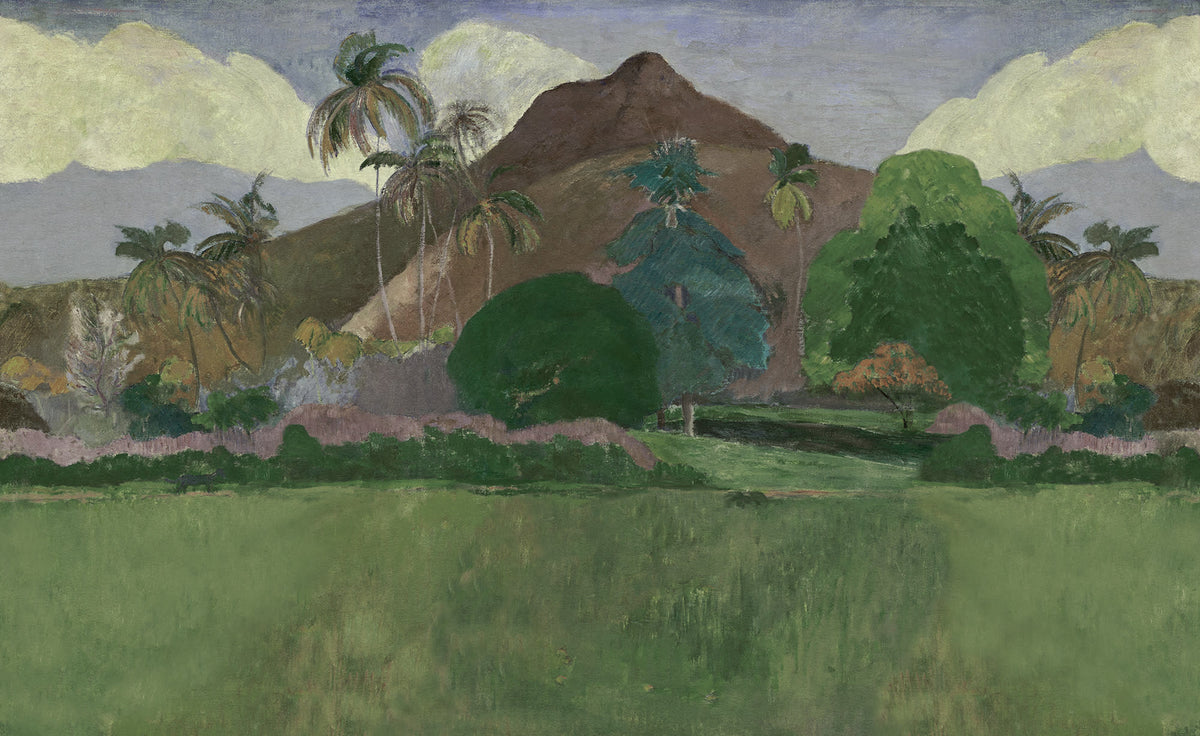 Tahitian Landscape Green mural by Rebel Walls