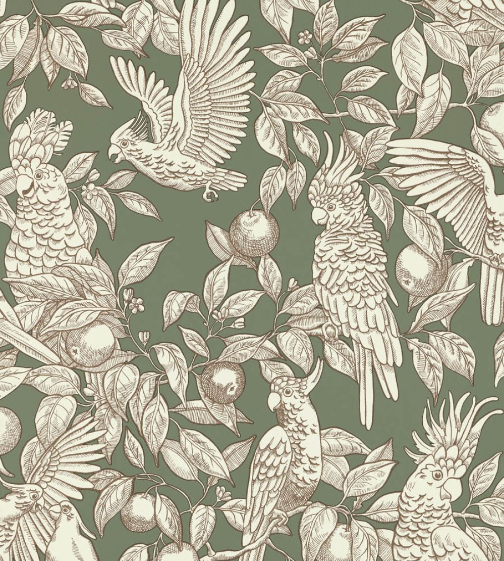 Talk About Cockatoos Wallpaper by Langelid Von Bromssen Sage Green
