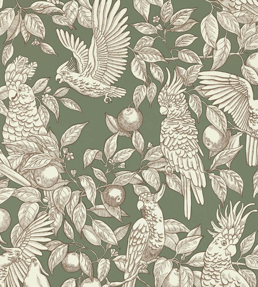 Talk About Cockatoos Wallpaper by Langelid Von Bromssen Sage Green