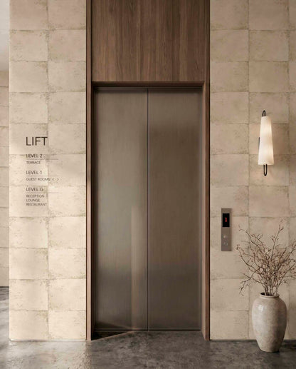Tectoria contract wallcovering by Coordonné in Beige/Nude 64986505, shown in a styled room
