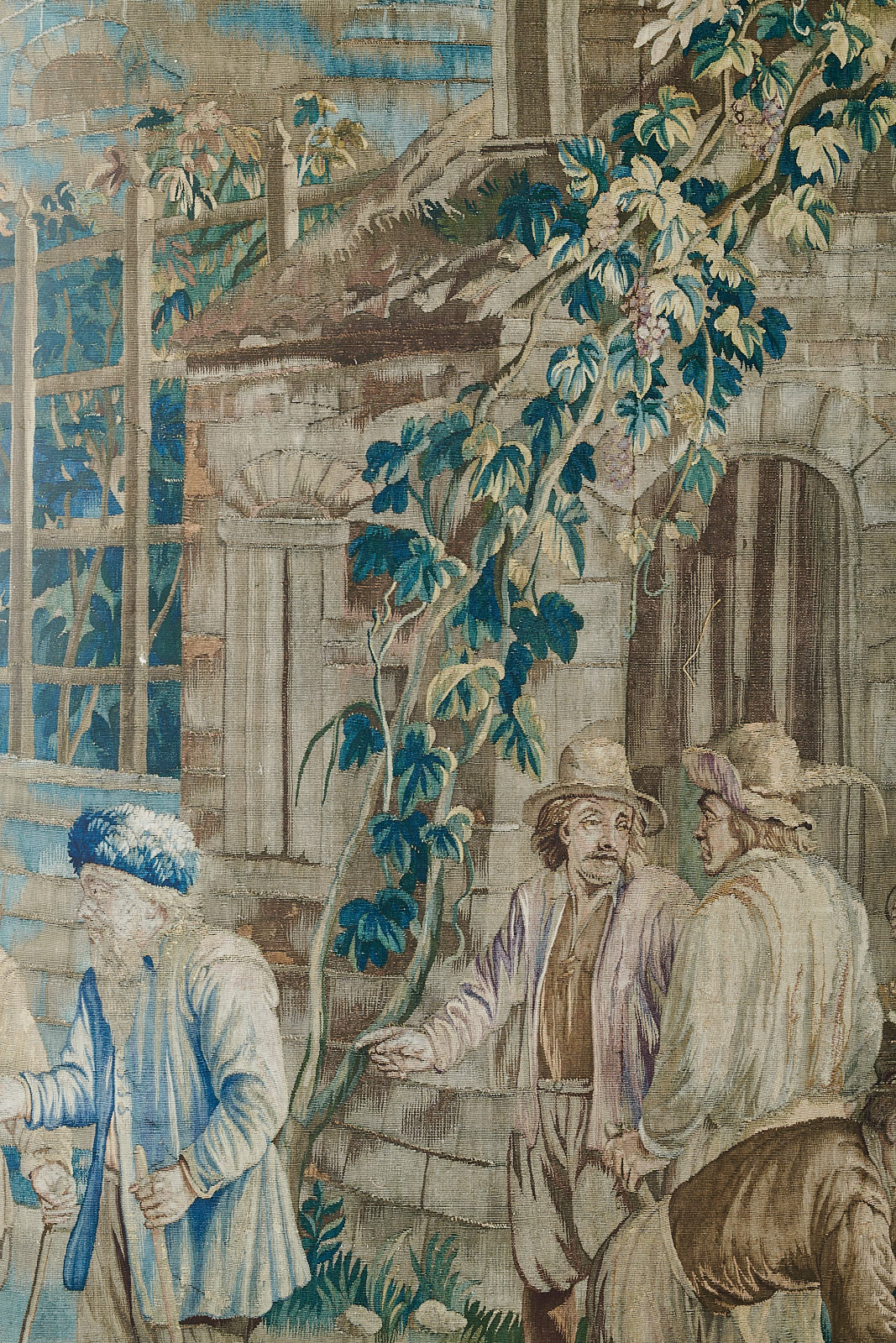 Teniers Mural by Watts 1874 in Limestone Turquoise - Paper-Backed Linen