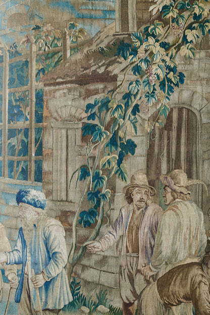Teniers Mural by Watts 1874 in Limestone Turquoise - Paper-Backed Linen
