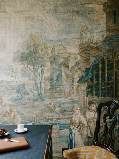 Teniers Mural by Watts 1874 in Limestone Turquoise - Non-Woven Paper