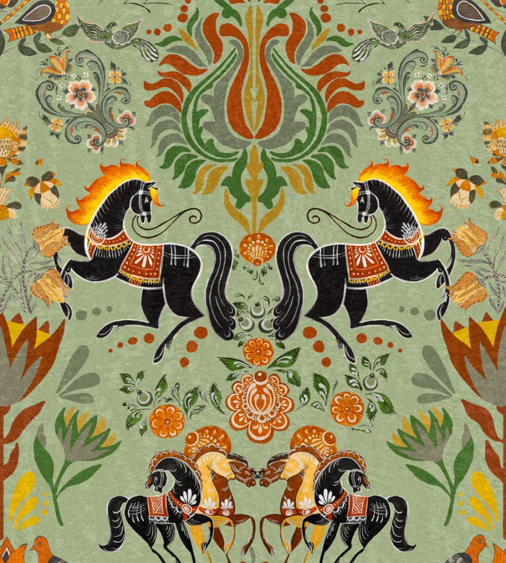 The Folk Parade Wallpaper by MINDTHEGAP Black Green