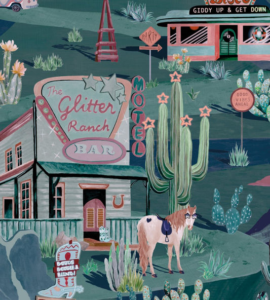 The Glitter Ranch Wallpaper by Brand McKenzie Gunmetal Green