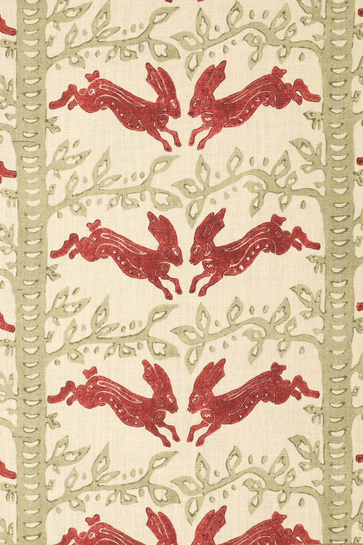 The Hare Fabric by Jean Monro in Celadon Cranberry