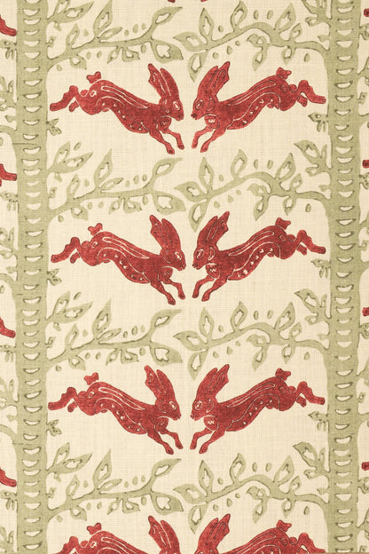 The Hare Fabric by Jean Monro in Celadon Cranberry