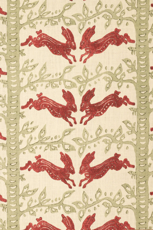 The Hare Fabric by Jean Monro in Celadon Cranberry