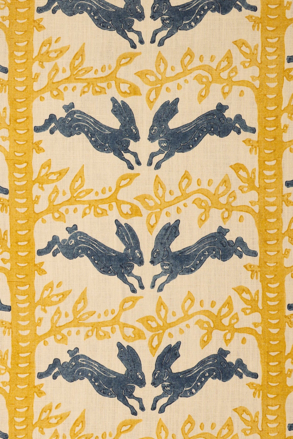 The Hare Fabric by Jean Monro in Indigo Amber