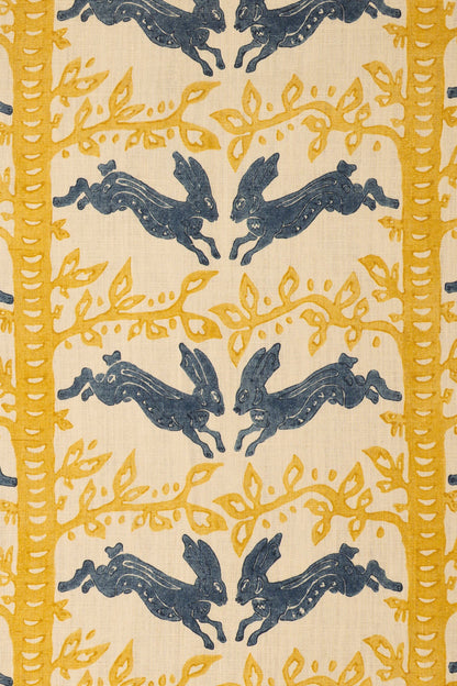 The Hare Fabric by Jean Monro in Indigo Amber