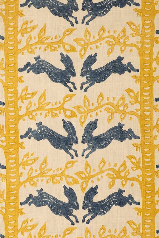 The Hare Fabric by Jean Monro in Indigo Amber