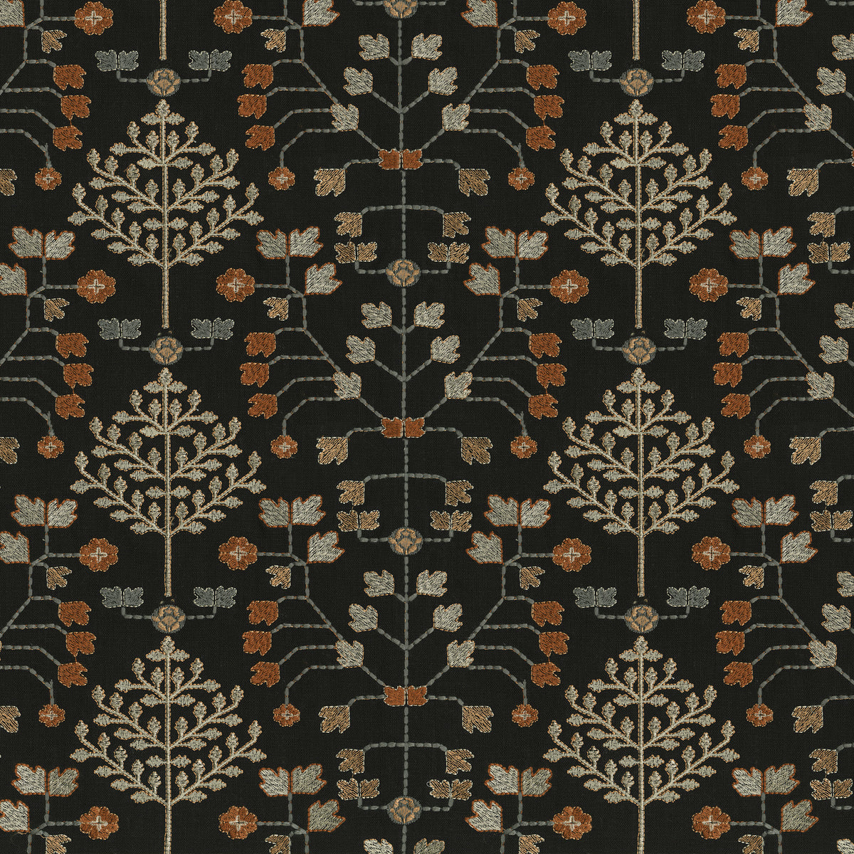 The ReBorn House TRH2137 Fabric, colorway TRH2137.A - botanical in black, brown, green