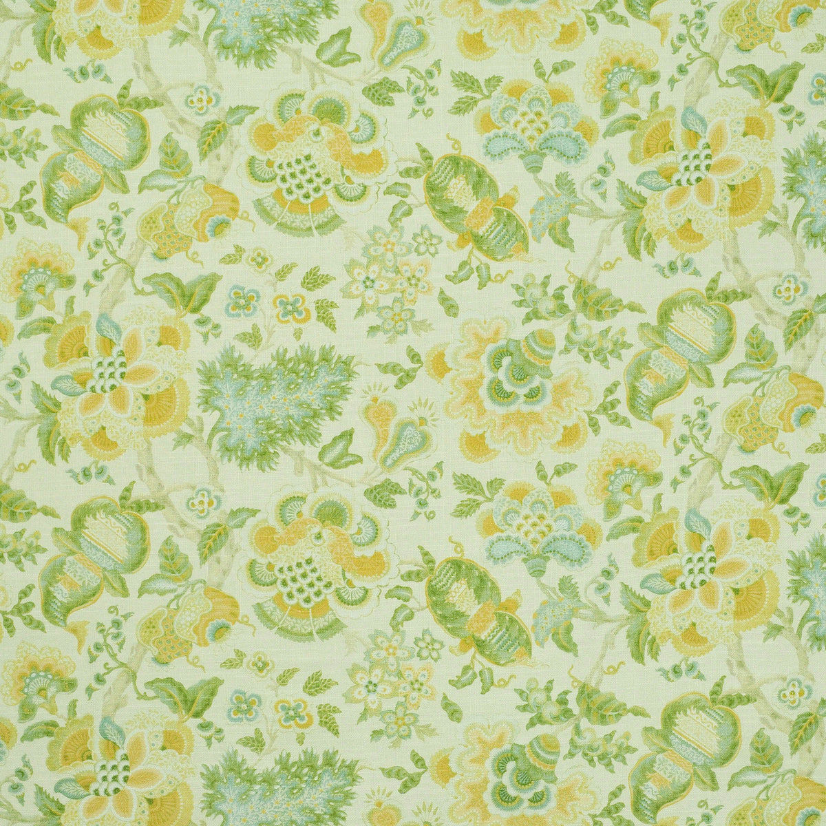 The ReBorn House TRH2173 Fabric, colorway TRH2173.B - botanical in green, yellow, blue