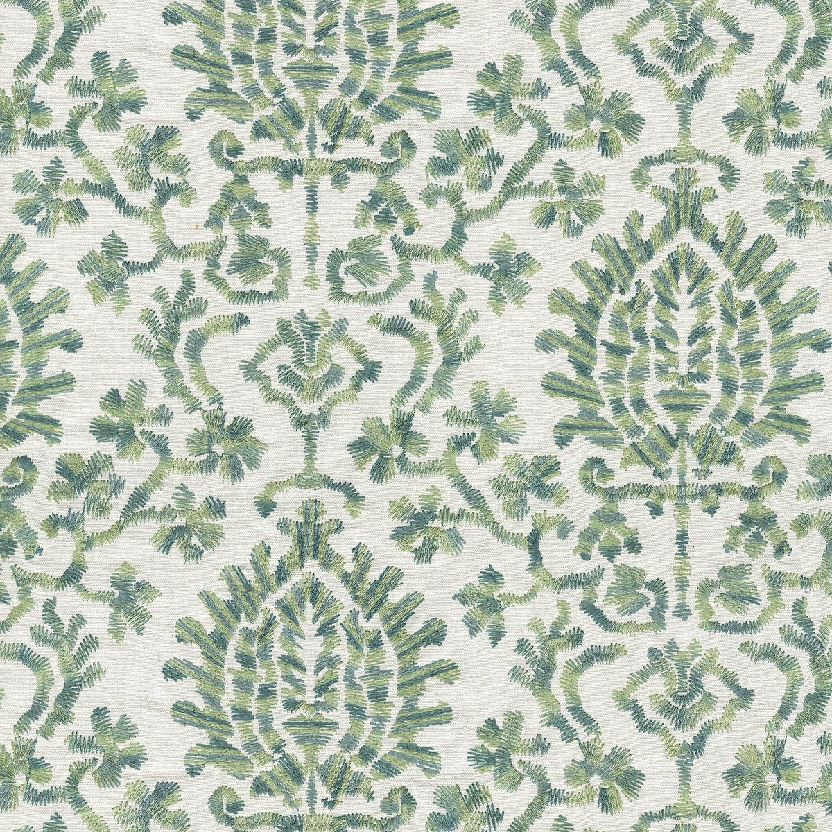 The ReBorn House TRH2181 Fabric, colorway TRH2181.C - damask / kilim in neutral, red, blue