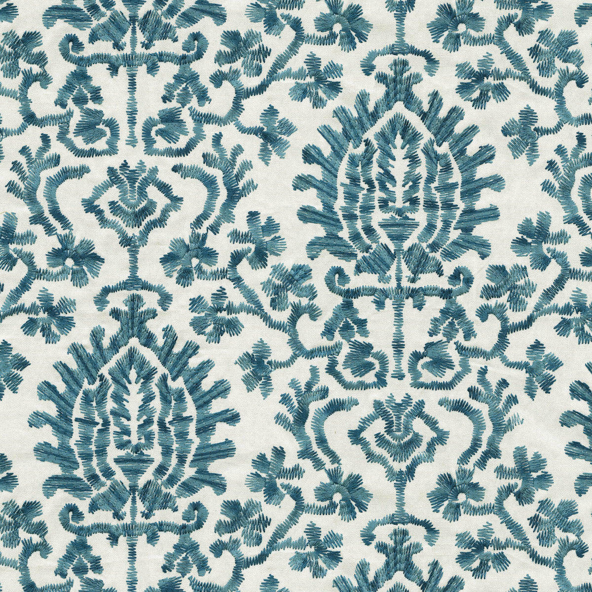 The ReBorn House TRH2181 Fabric, colorway TRH2181.D - damask / kilim in neutral, red, blue