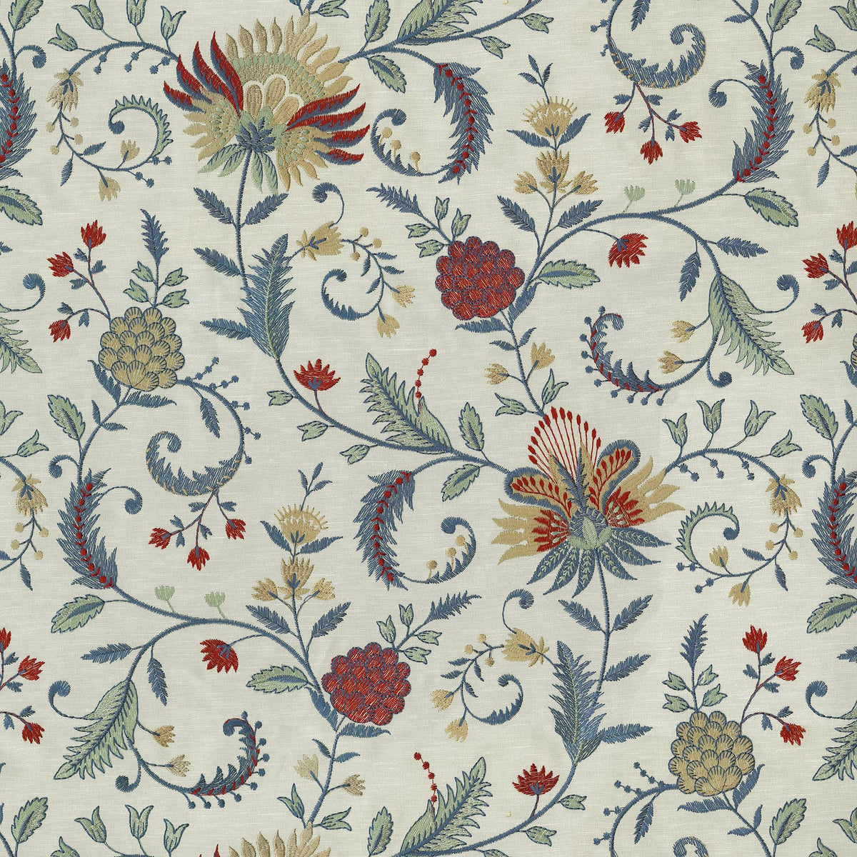 The ReBorn House TRH2275 Fabric, colorway TRH2275.B - botanical in neutral, blue, red