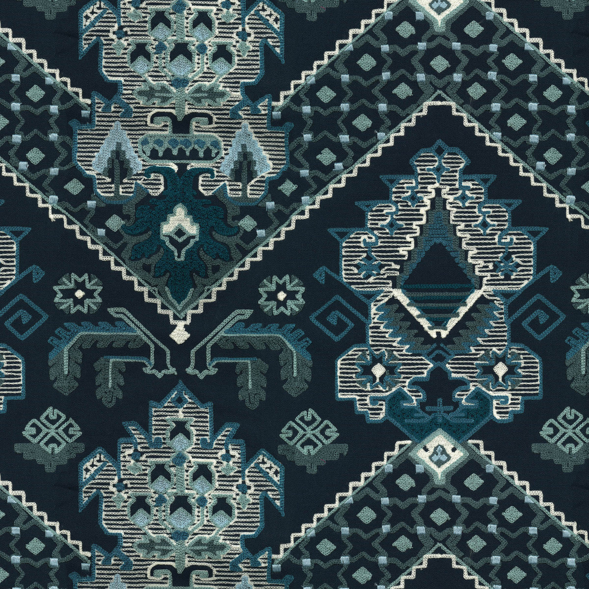 The ReBorn House TRH2280 Fabric, colorway TRH2280.A - kilim in blue, red, black