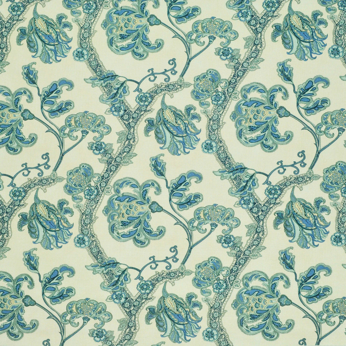 The ReBorn House TRH2345 Fabric, colorway TRH2345.A - botanical in blue, green, orange