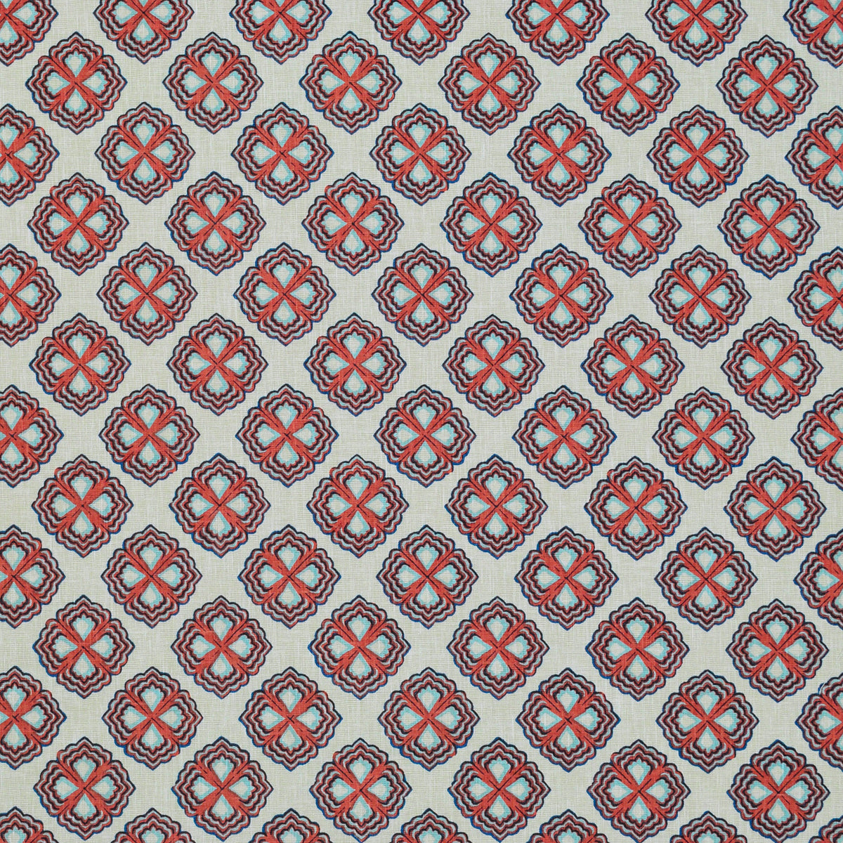 The ReBorn House TRH2402 Fabric, colorway TRH2402.A - small scale in red, blue, green