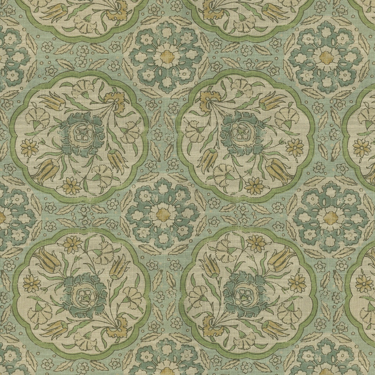 The ReBorn House TRH3285 Fabric, colorway TRH3285.A - botanical / geometric in green, blue