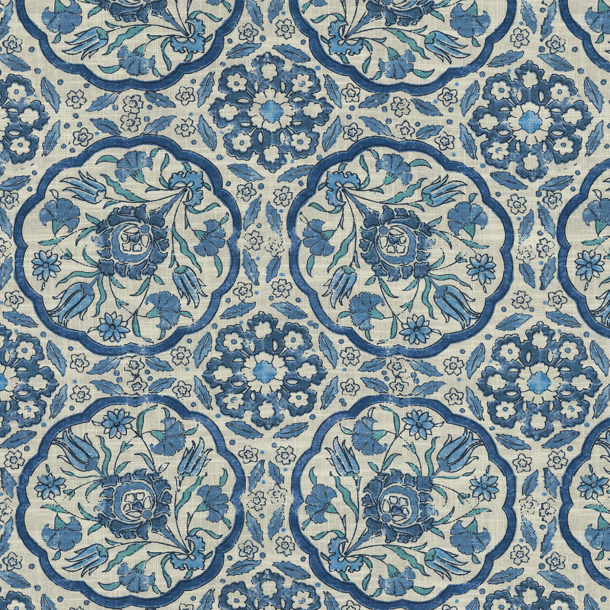 The ReBorn House TRH3285 Fabric, colorway TRH3285.B - botanical / geometric in green, blue