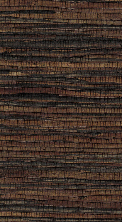 The ReBorn House TRH51096 Java Grass Wallcovering in brown and black, colorway TRH51096.A, swatch
