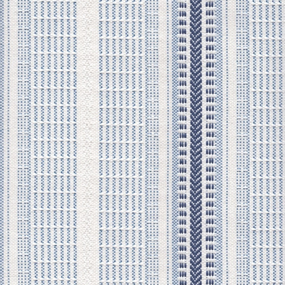 The ReBorn House TRH5652 Outdoor Performance Fabric in Lapis, colorway TRH5652.C, stripe in blue, white and grey
