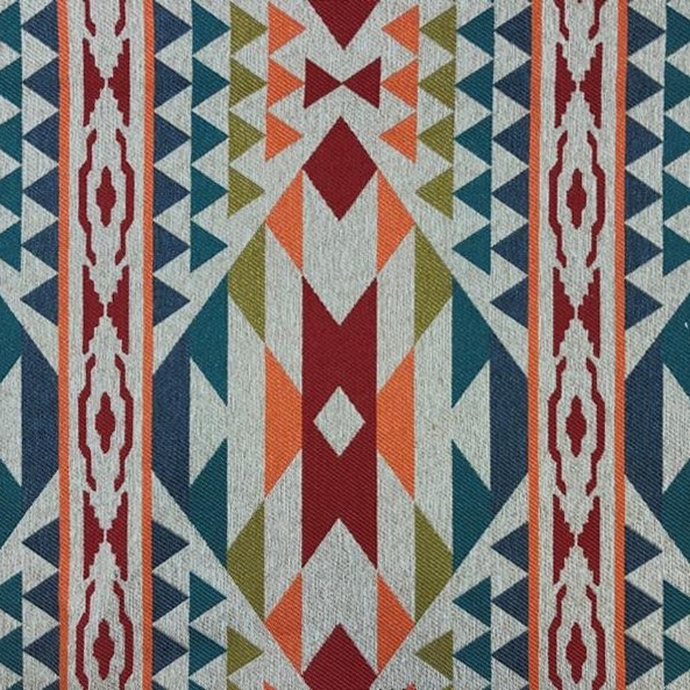 The ReBorn House TRH5685 Performance Jacquard in Spice, colorway TRH5685.A, kilim in orange, grey and blue